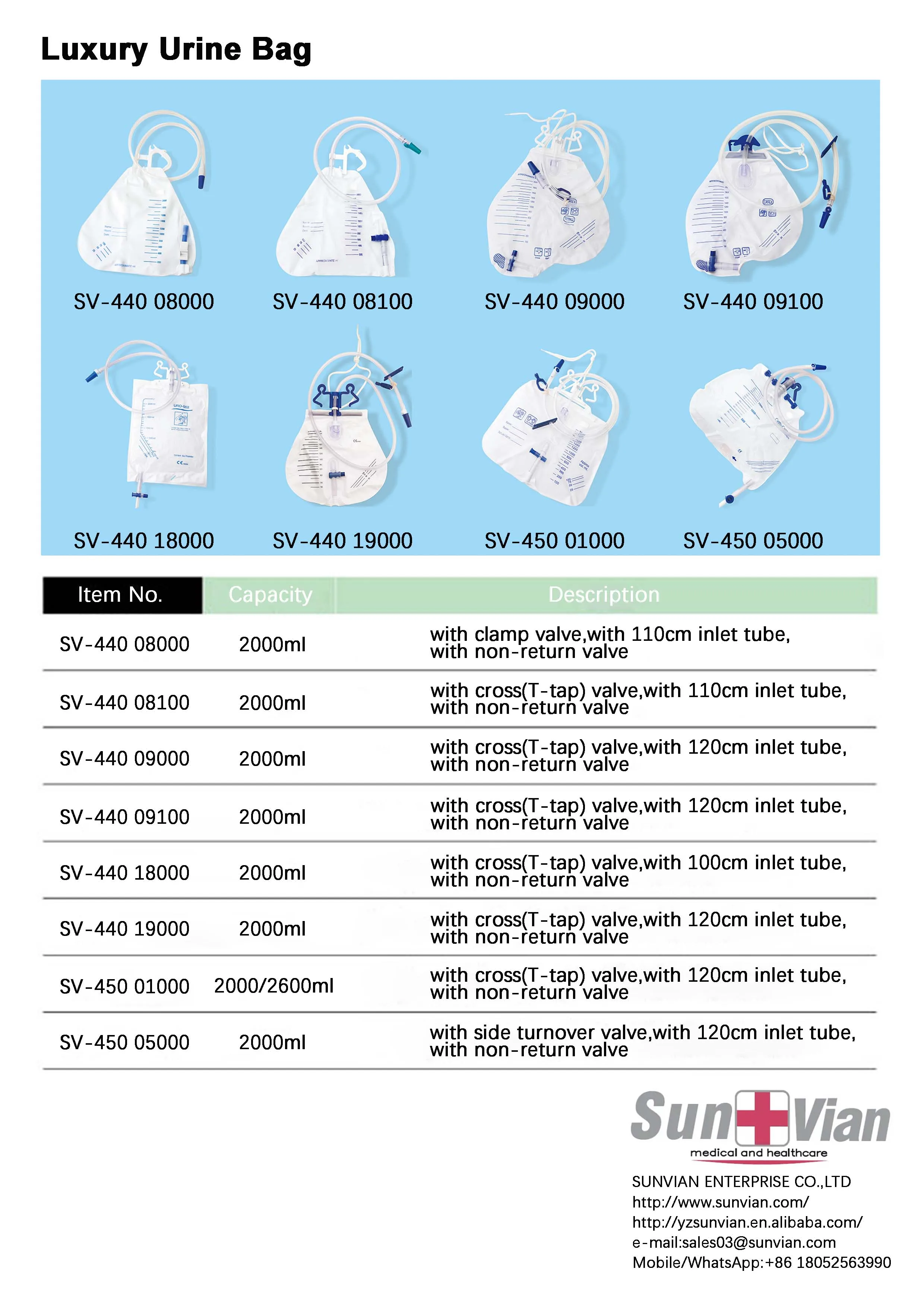 Disposable 2000ml medical luxury adult urine drainage bag with cross(T-tap) valve factory