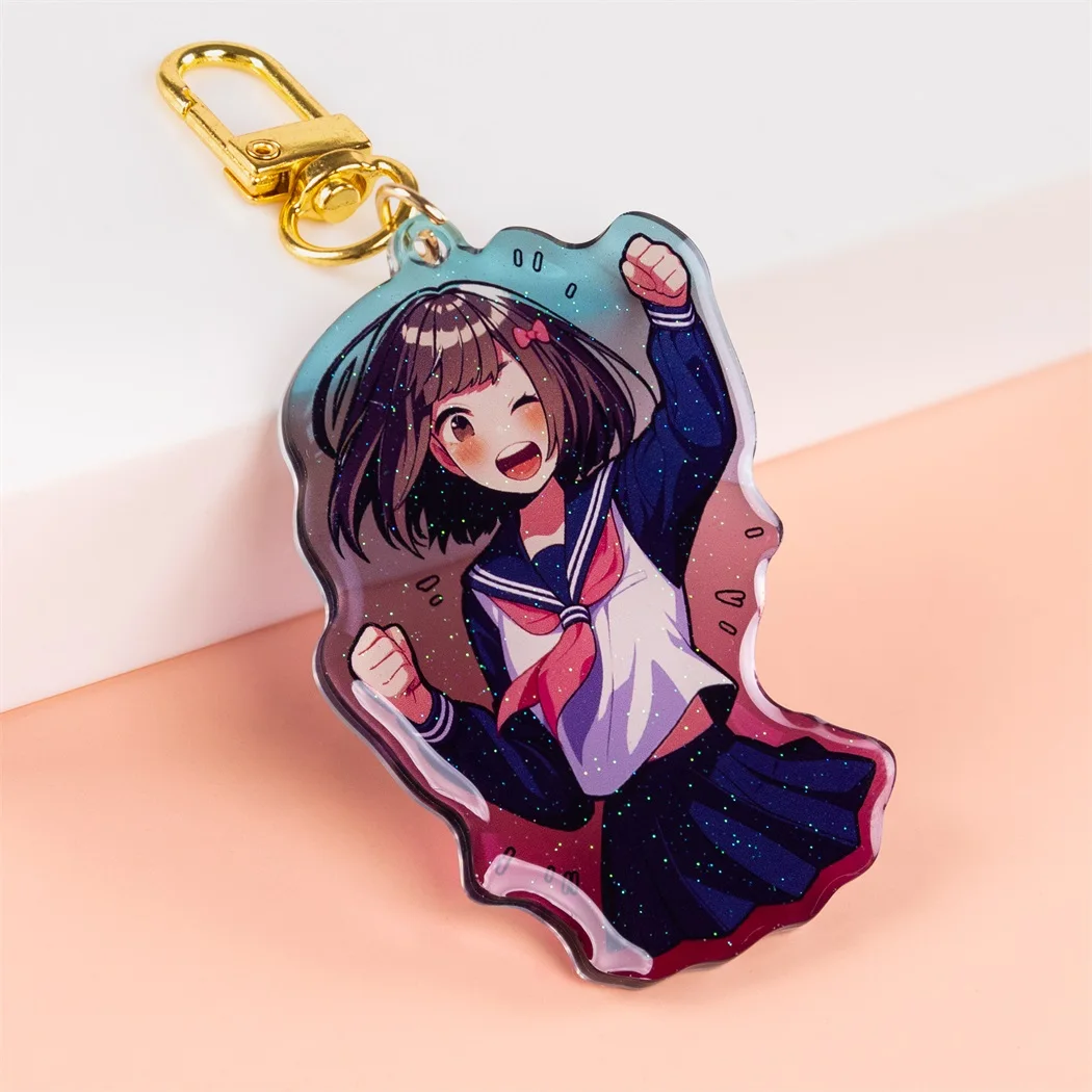 Custom Acrylic Charm Holographic Pendant Promotional Gift Printed Epoxy  Anime Keychain Custom Logo Acrylic Keychain Charm