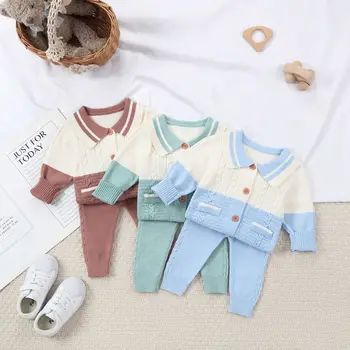 0-2Yrs Autumn 2023 babys cotton knit cotton suit  infants toddlers boys sweater pants two-piece set with good quality