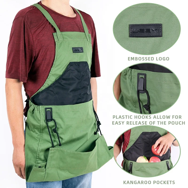 CHANGRONG Custom Durable Eco-Friendly Washable Cotton Canvas Kangaroo Fruit Harvest Garden Apron