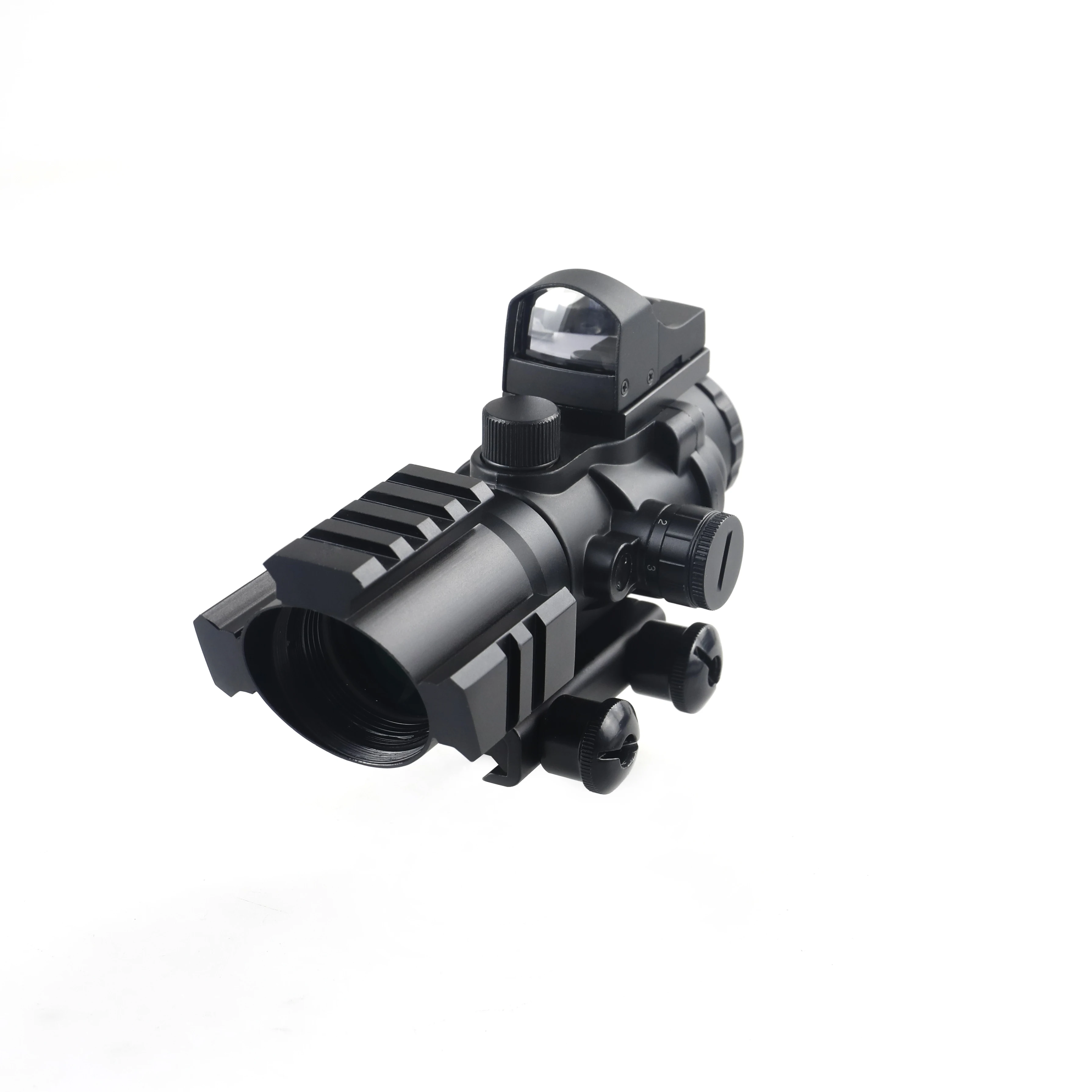 Scopes 4X Magnification with Three Sided Guide-rail Combine with HD107 Red Dot Sight for Outdoor Hunting Sports