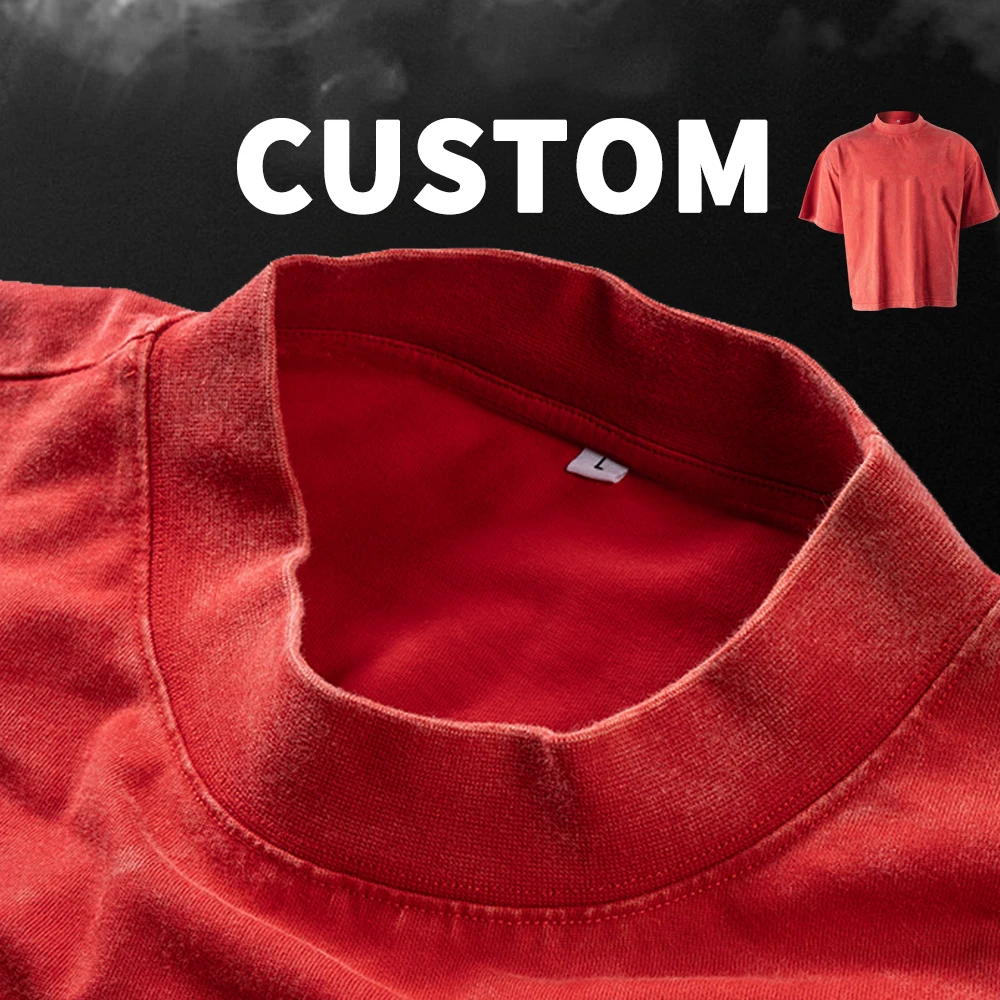 Camisetas Personalizadas para Hombres con Lavado Ácido, Cuello Redondo, 100% Algodón, Camiseta en Blanco de Peso Pesado con Ajuste Boxy Ampliado y Estilo Distressed