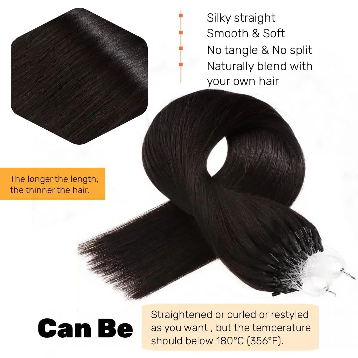 Extension per capelli Micro Loop da 16-26 pollici con micro perline, estensione per capelli Remy da 1 g/ciocca da 50 g, colore #1B, nero naturale liscio per salone_voghion.com