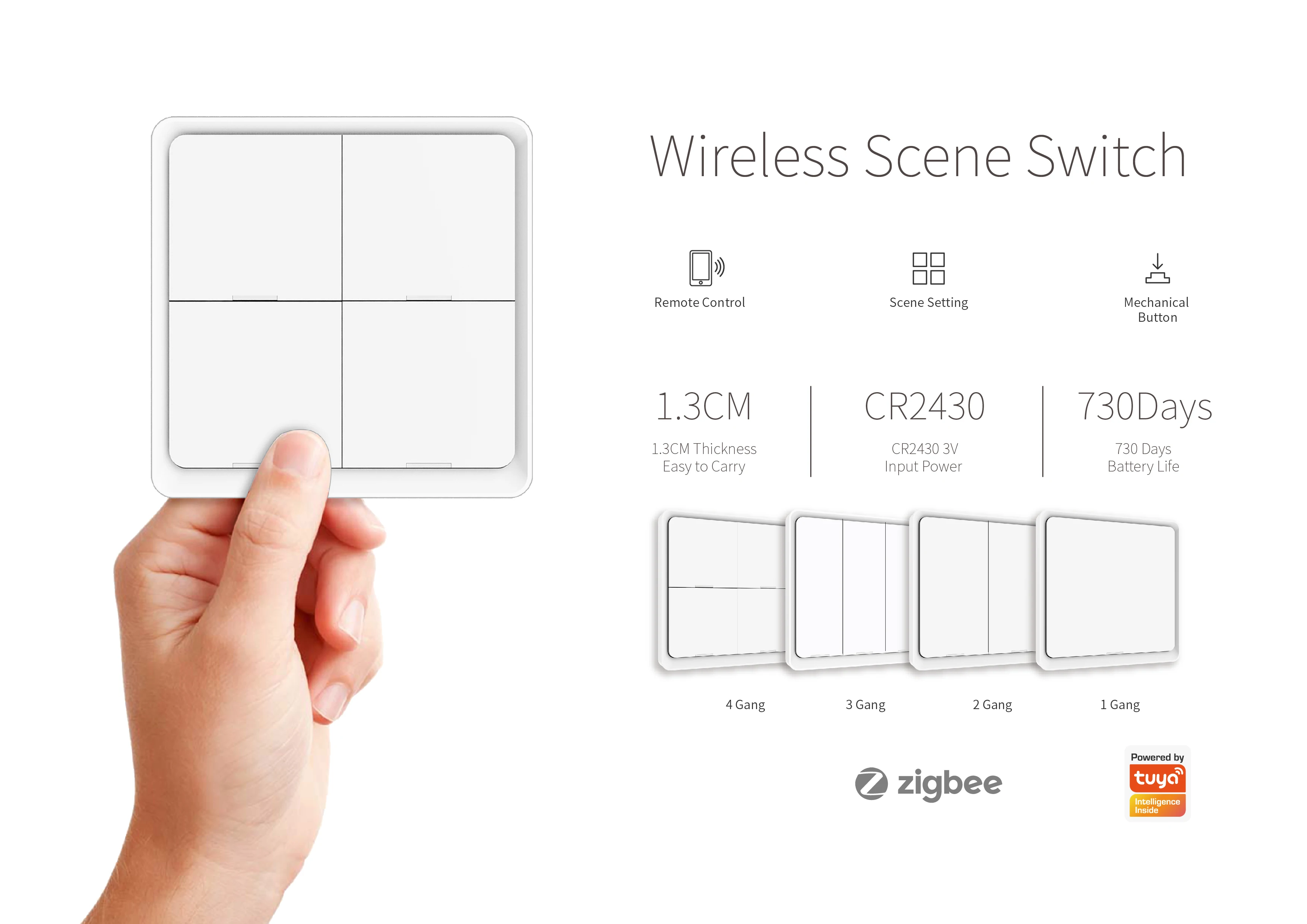 Tuya Zigbee Smart 4 Gang Switch Panel 4 Button Remote Control Wireless Light Switch with APP IPS Display for Home and Hotel