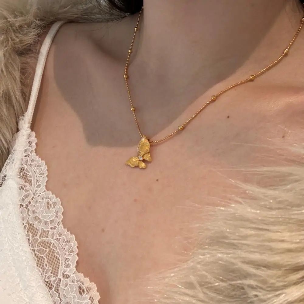 KAKODIY Gold Bead Chain Butterfly Charm Pendant Necklace Zircon Palestine Necklace for Women detail 1