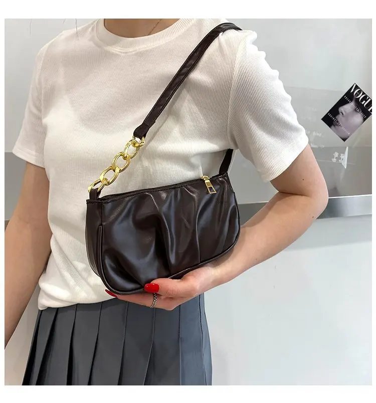 Summer Ladies Design Small Bags Soft PU Leather Underarm Bag Solid Color Handbags