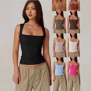 2026 New Summer Collection Women's Square Neck Sleeveless Double Layer Tank Top Basic Tight T-shirt