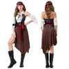 Marrone (vestito + cintura + maniche + foulard + sciarpa in vita)