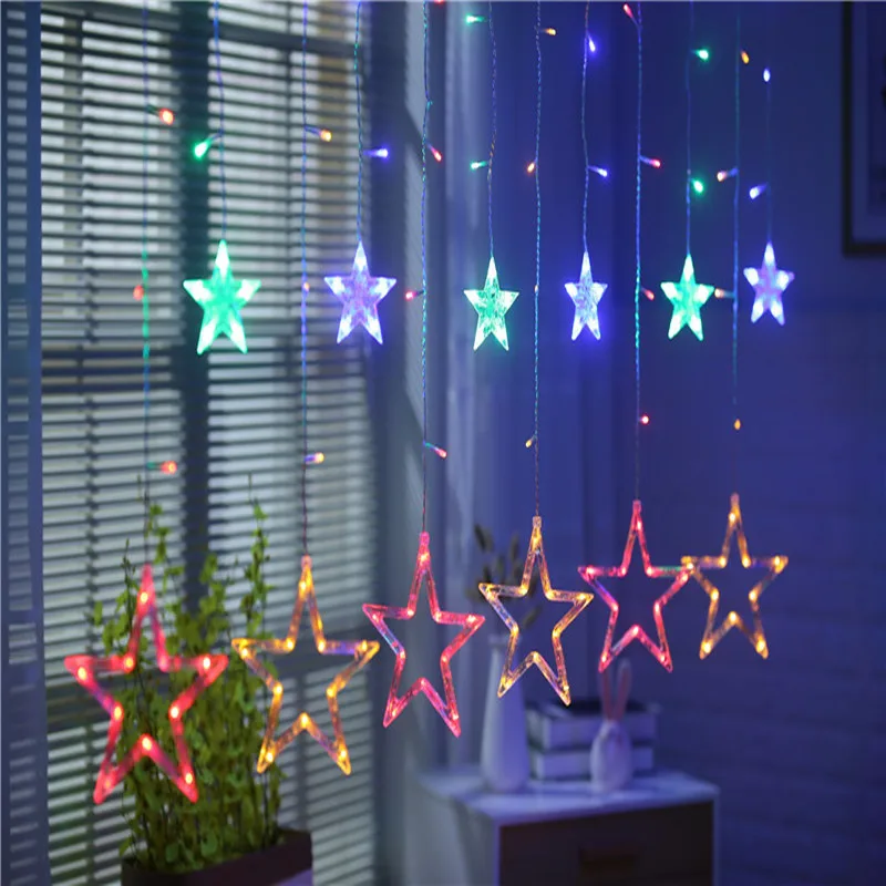 СВЕТОДИОДНАЯ Гирлянда-занавеска со звездами, Рождественские огни, украшение для праздничной комнаты, креативная мигающая гирлянда