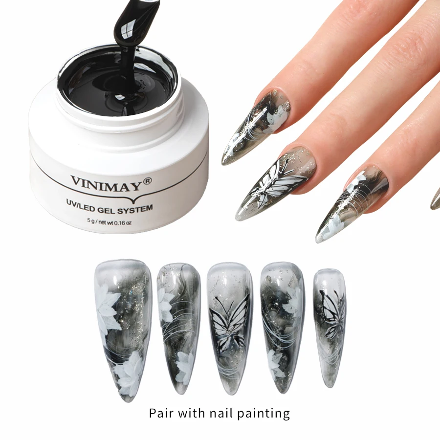 Vinimay Ny ankomst Diffusionsgel Svart Vit Pärlvitt Tre-färgig Luftblommande Gel Matchande förstärkande grundlager för nagelkonst