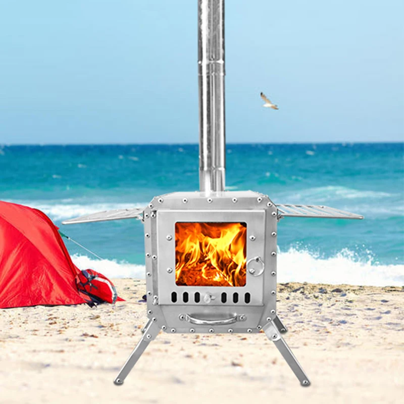 Camping Wood Burning Stove Lightweight Folding Bbq With Chimney Camping