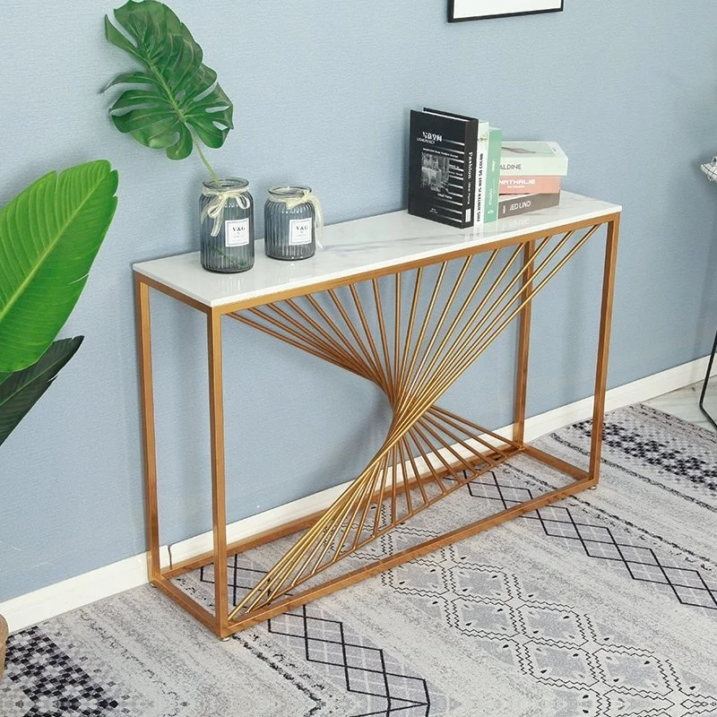 SWT High End Hallway Metal Frame Home Golden Console Table With Marble Top