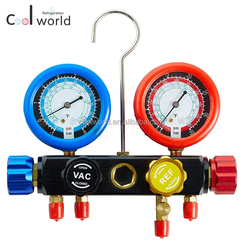 R134A AC HVAC DIAGNOSTIC TESTING CHARGING MANIFOLD GAUGE METER KIT W/HOSE & ACME - Foto 4