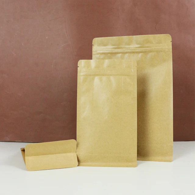OEM Design Gravure Printed Matte Coffee Kraft Flat Bottom Paper Bag with One Way Valve for Pet Food and Potato Chips