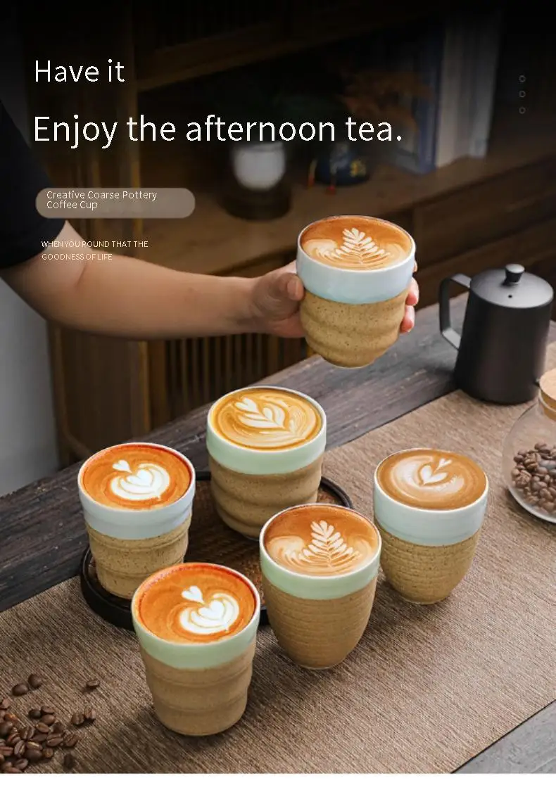 Wholesale 300ml Handmade Retro Ceramic Tea Cup Clay Coffee Cups Personality Creative Milk Mugs Custom Water Cups