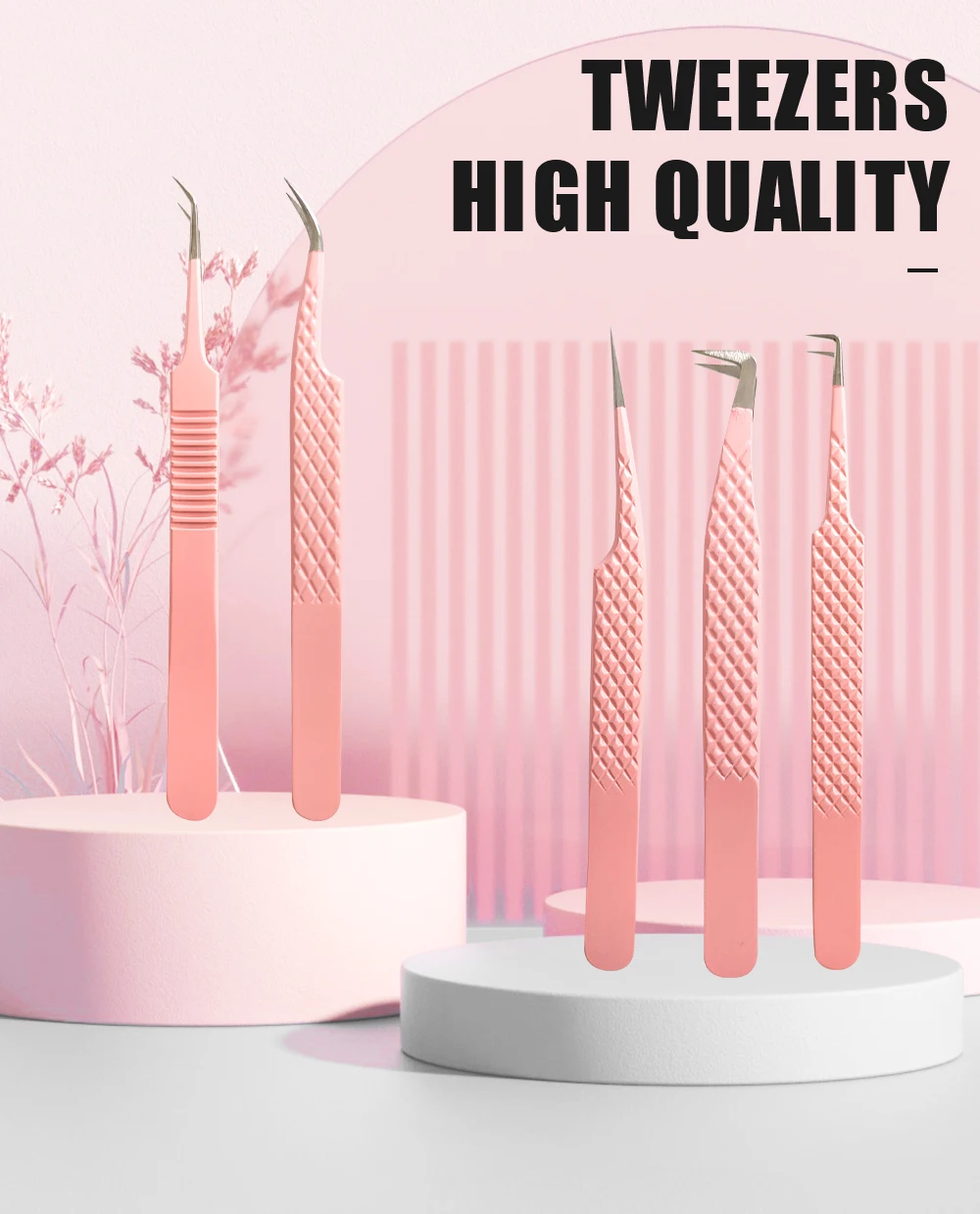 Custom Logo 45 75 90 Degree Diamond Grip Tweezers Stainless Steel Lash