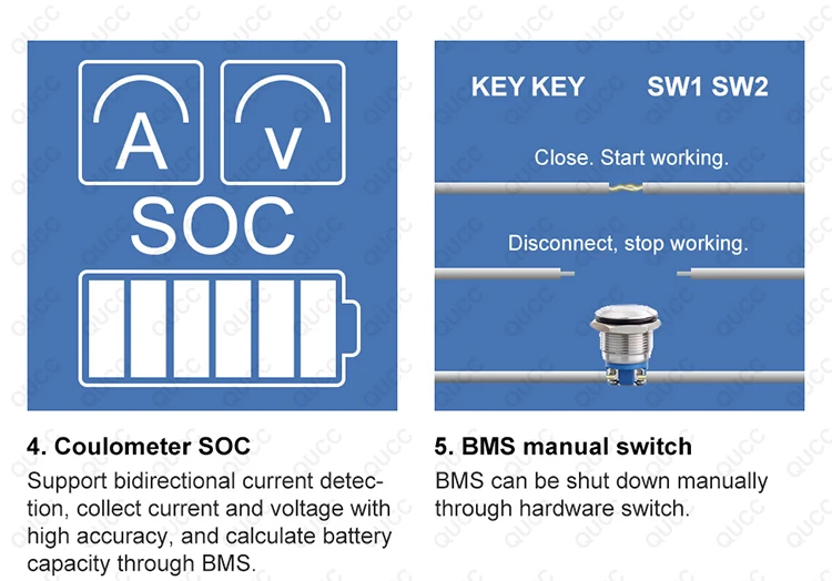 Qucc 10s 24s 500a Relay Lithium Battery Liion Lifepo4 Lto Smart Bms