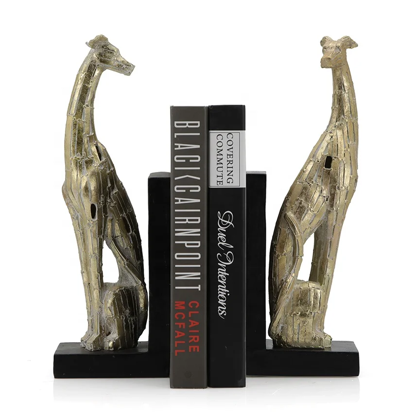 Gold modern cute dog bookends for shelf home decoration