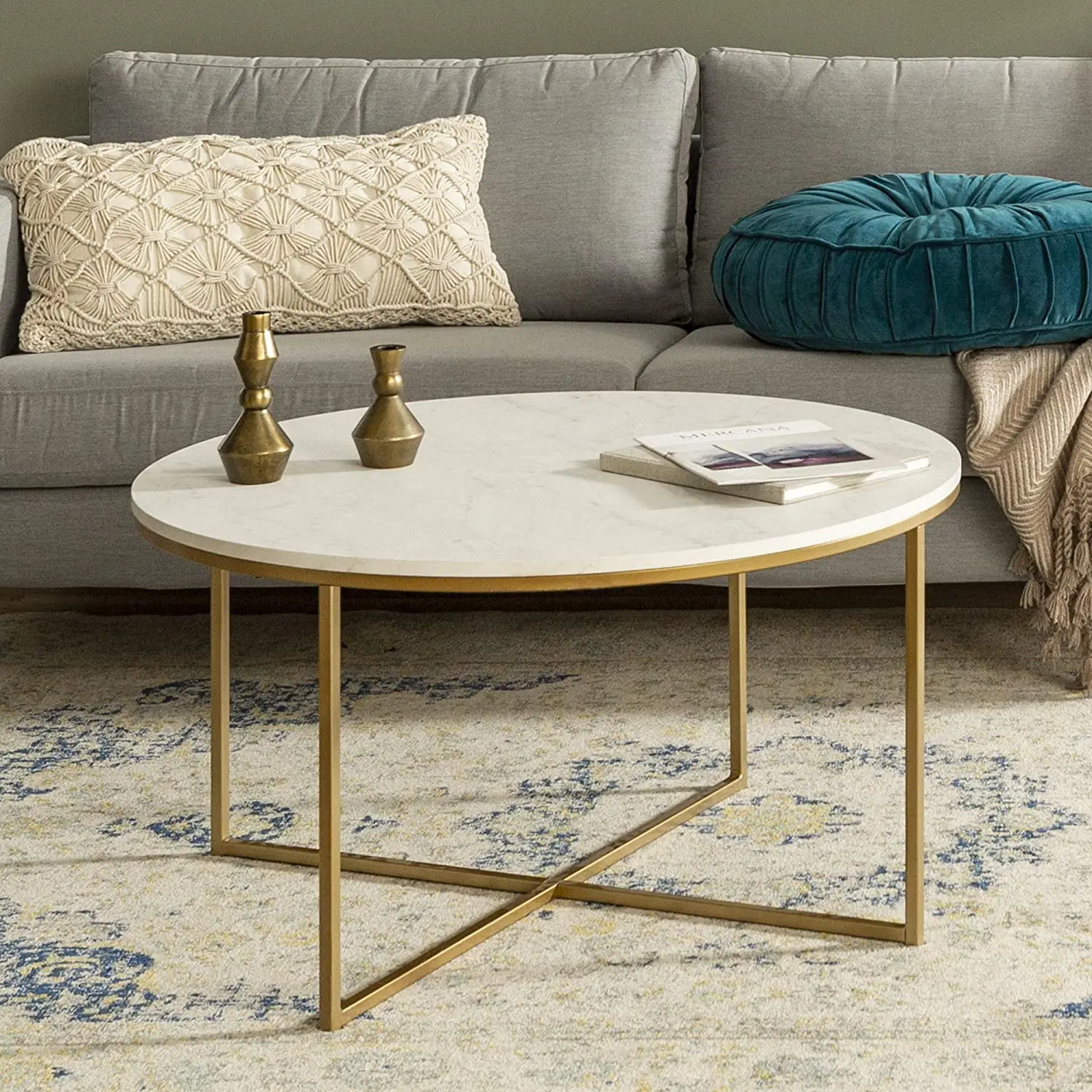 Ishil Meja Teh Bulat Modern Marbling