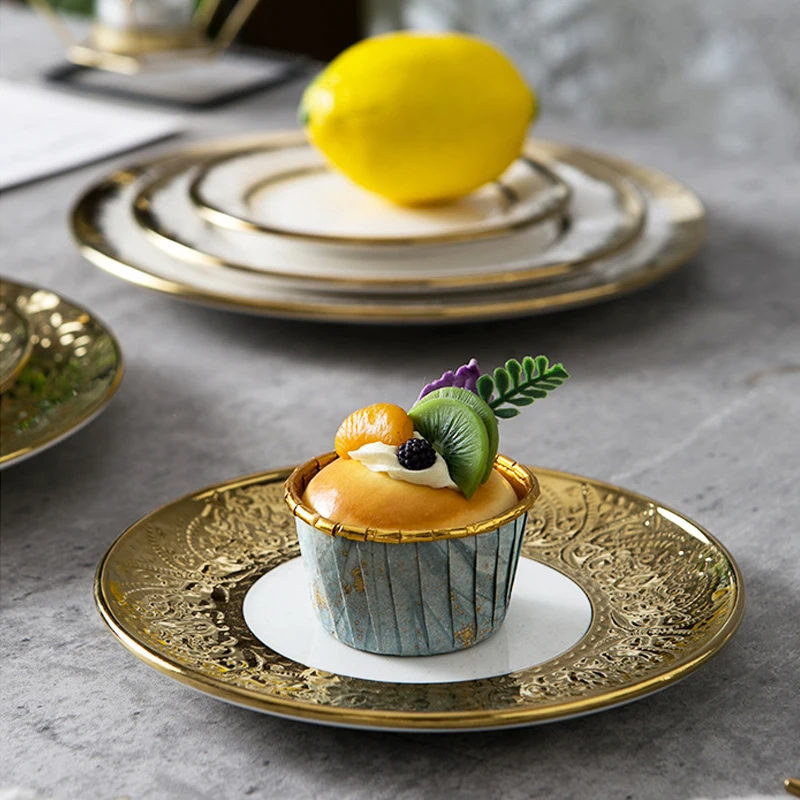 Wholesale Country Style Gold Rim Dinnerware Sets Porcelain Luxury Tableware  Charger Dinner Plate