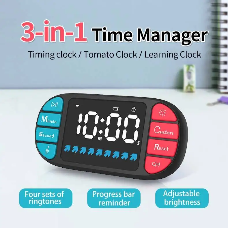 Magnetic 3 Brightness 4 Alarms and Volume Countdown Count up 3.6” Large LED Display Digital Kitchen Visual Timer