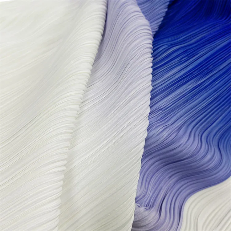 Custom Color Gradual Changing Color Knitted 100% Polyester Abaya Pleated Gradient Fabric Ombre Satin Fabric for Dress