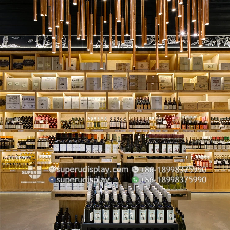 Modern Simple Wine Retail Store Design Creative Concepts China Supplier Wooden Display Cabinet High End Liquor Furniture