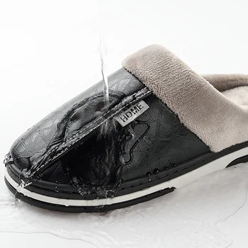 Best Selling Sublimation Men's Fluffy Pu Leather Waterproof Fashion Warm Indoor Outdoor Home Slippers