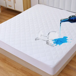 Solid Color Polyester Bed Cover Thick Quilted Waterproof Mattress Protector Fitted Sheet Bedding Set