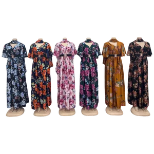 Wholesale New Women's Printed Summer Casual Plus Size Belt Short Sleeve V-Neck Dress