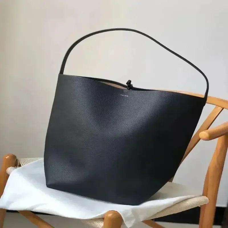 2024 Classic Lychee Pattern Cowhide Shoulder Bag Pure Color Bucket with Park Row Design Genuine Leather Tote Bag Women Handbag
