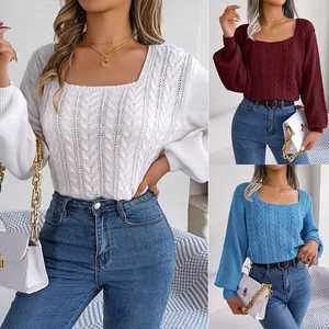 casual square neck Fried Dough T Women's Sweater