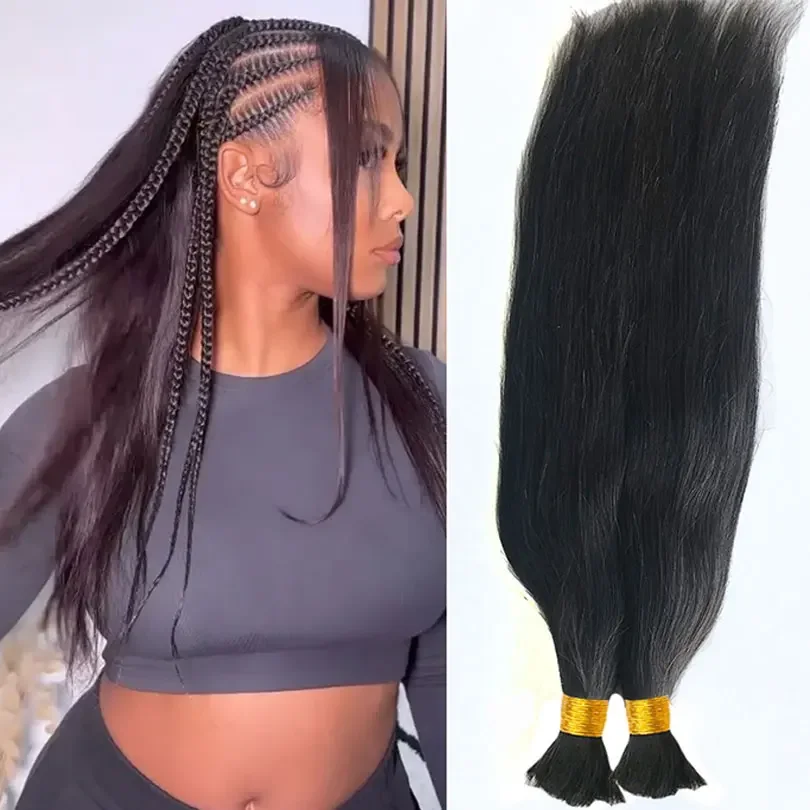 Extension per capelli umani Remy brasiliani lisci e setosi, sfusi, per trecce, neri naturali_voghion.com