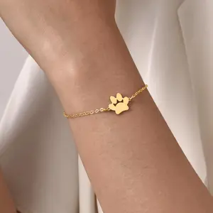 Personalizad Custom Print Name Link Chain Bracelet Stainless Steel Pet Lovely Paw Charm Bracelet