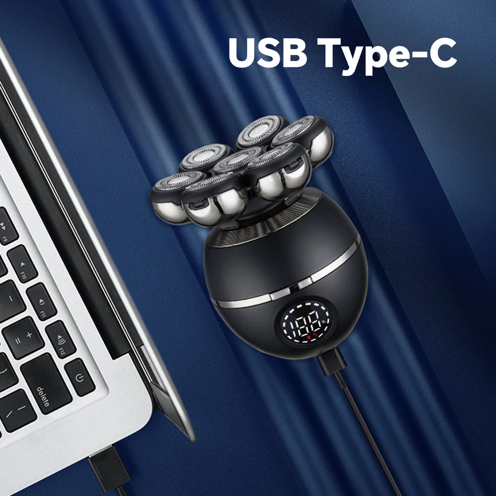 Customized Logo Men's Electric Shaver Black Rotary Bald Head Magnetic Shaver USB Power Waterproof Rechargeable Wireless Charging supplier