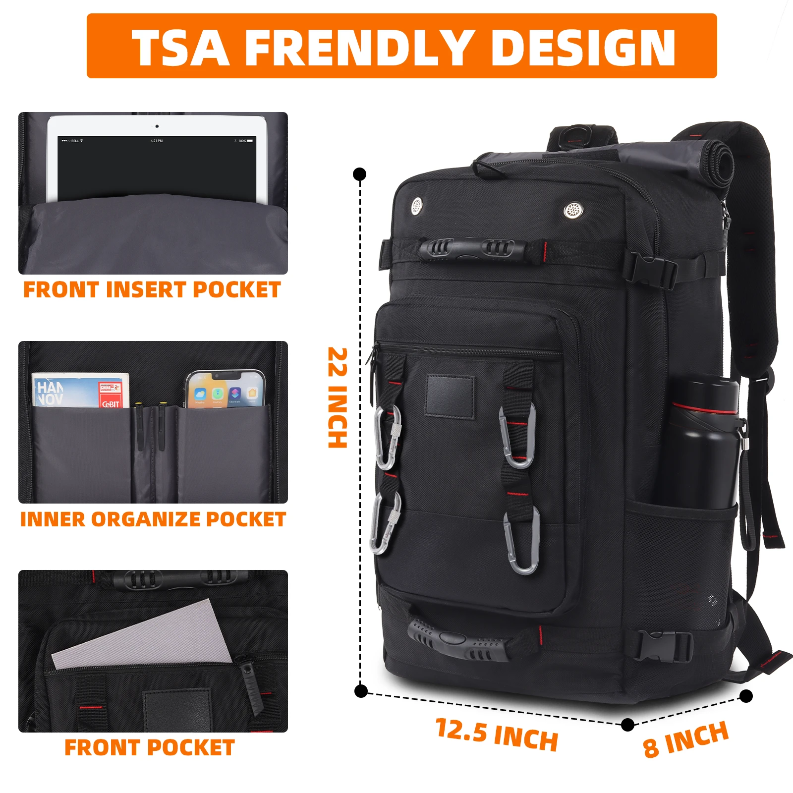 Carry on Backpack Large Travel Backpack for Men Airline Approved Gym Backpack Waterproof Business Laptop Daypack