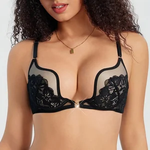 High Quality Sexy Breathable Floral Pattern Knitted Push-Up Underwire Bra for Women