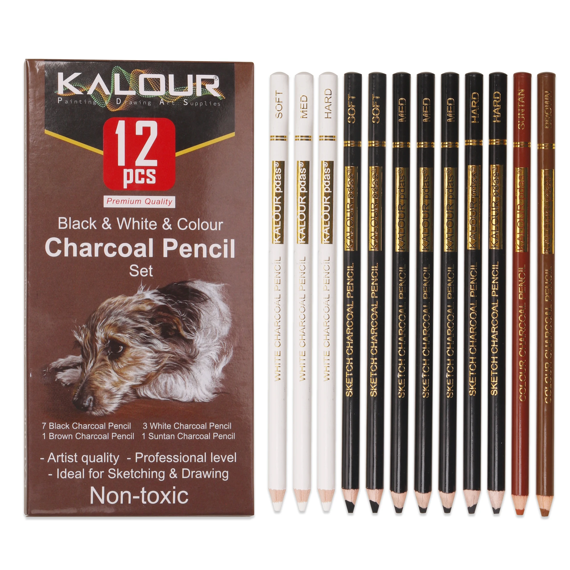 Kalour Hot Sale High Grade Soft Core 12pcs Black White And Colored