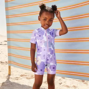 OEKO TEX Custom Girls Swimwear Sustainable Recycled Fabric Zipper Kids Swimming Suit Summer One Piece Swimwear for Children