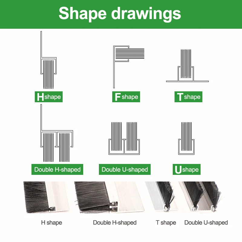 H/F/T/U Type Dust and Fireproof Bottom Tool Cabinet Door with Window Aluminum Alloy Rubber Products Seal Brush Strip