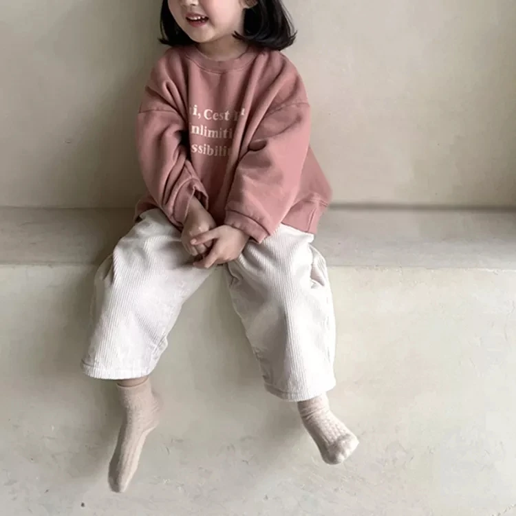 Зимняя одежда, Детский свитшот с длинным рукавом и буквенным принтом, пуловер, свитер, свитшот для маленьких девочек, толстовки