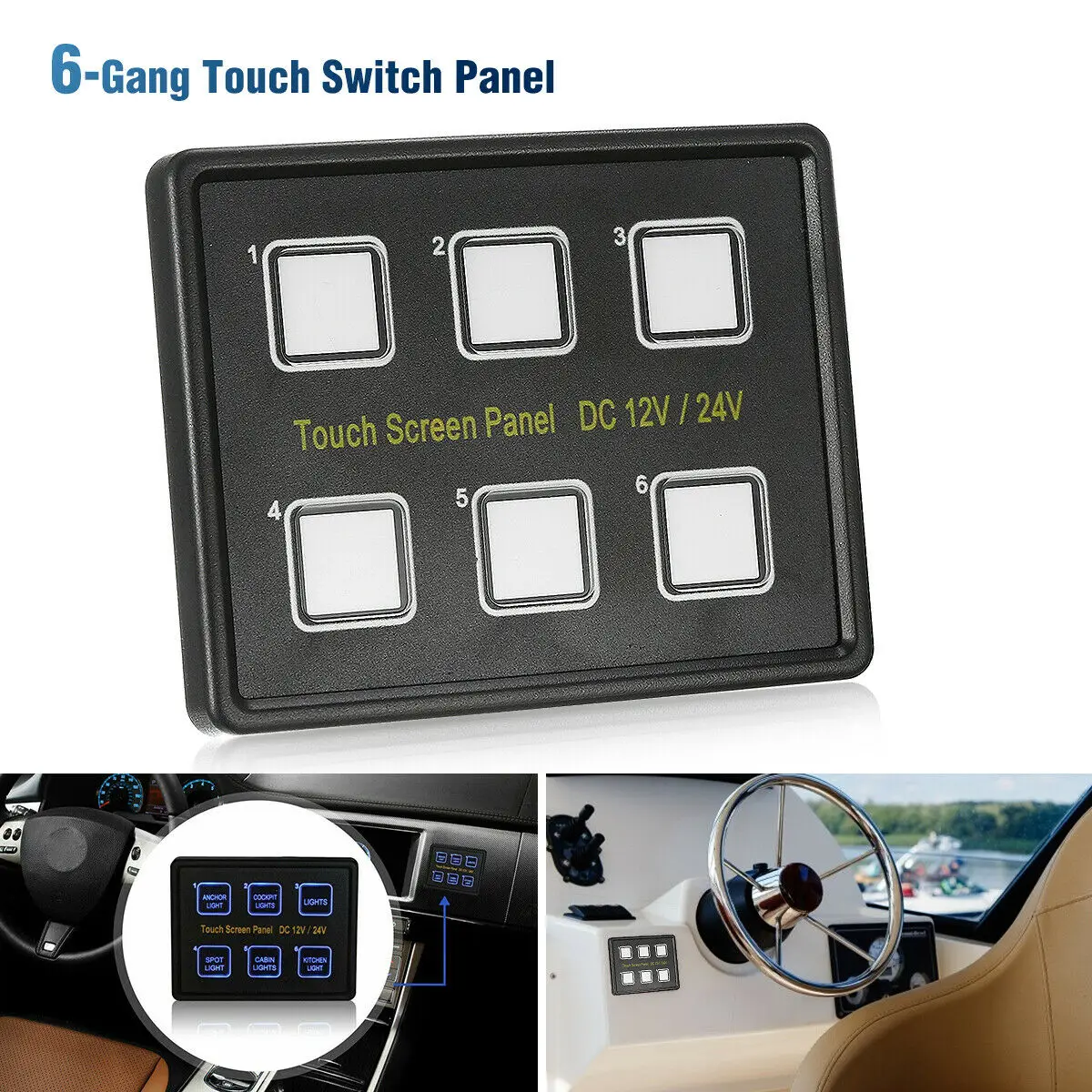 6 Gang LED Touch Screen Switch Control Panel for Car SUV Pickup Boat Truck caravan Camper