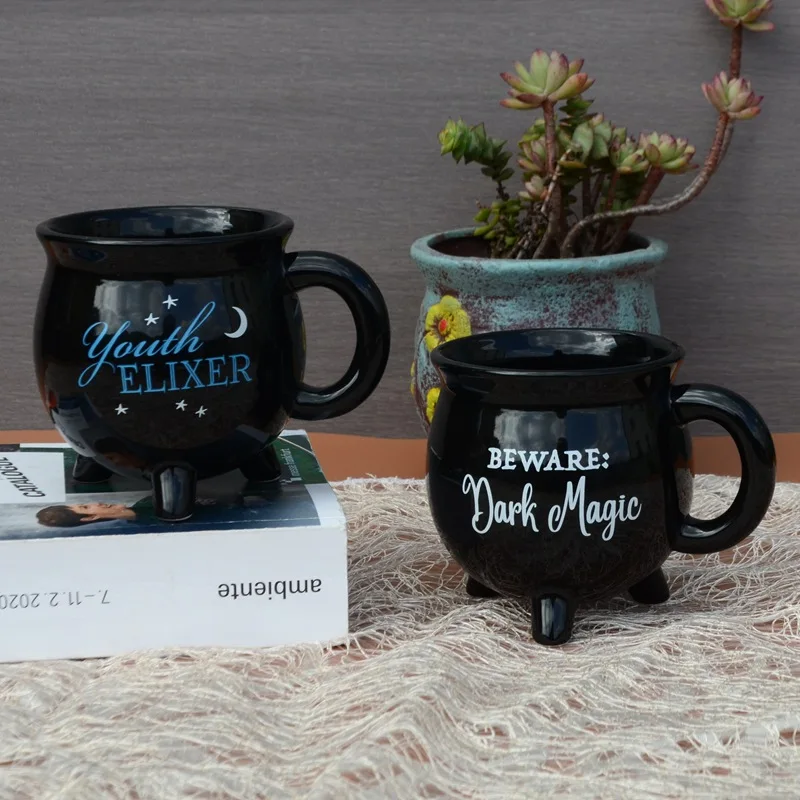 Giftware Witches Brew Ceramic Cup Witch Cauldron Coffee Mug Tea Mugs Minimalist Handmade Party White and Black for 1 Users 48pcs