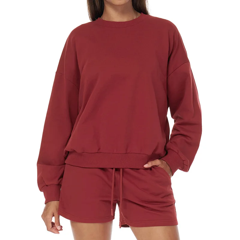 Autumn Winter Leisure Sports Sweat Suit High Waist Wide Legs Long Sleeve Breathable 2-in preview