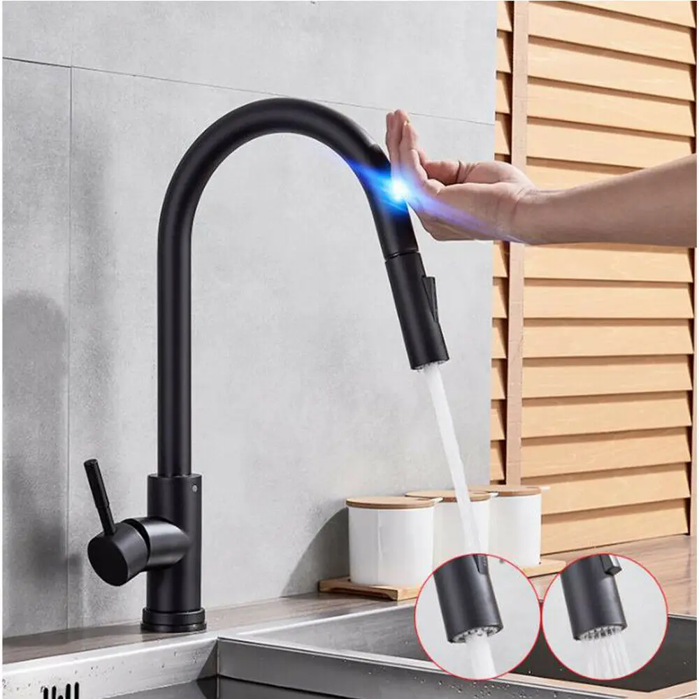 Grifo de cocina con Sensor táctil dorado cepillado, automático