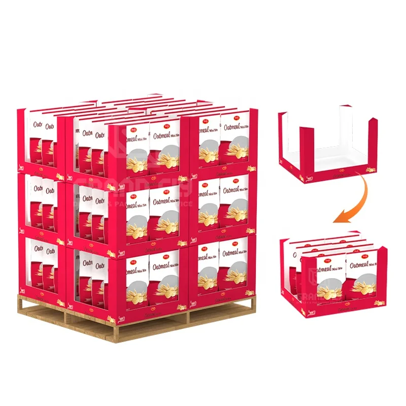 Custom Sams-Club Stackable PDQ Pallet Display Box Supermarket Corrugated Cardboard Boxes Storage Trays Display PDQ