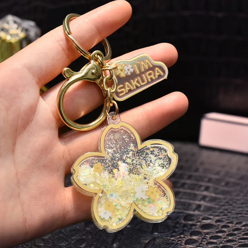 Acrylic Quicksand Cherry Blossom Keychain - Promotional Gift