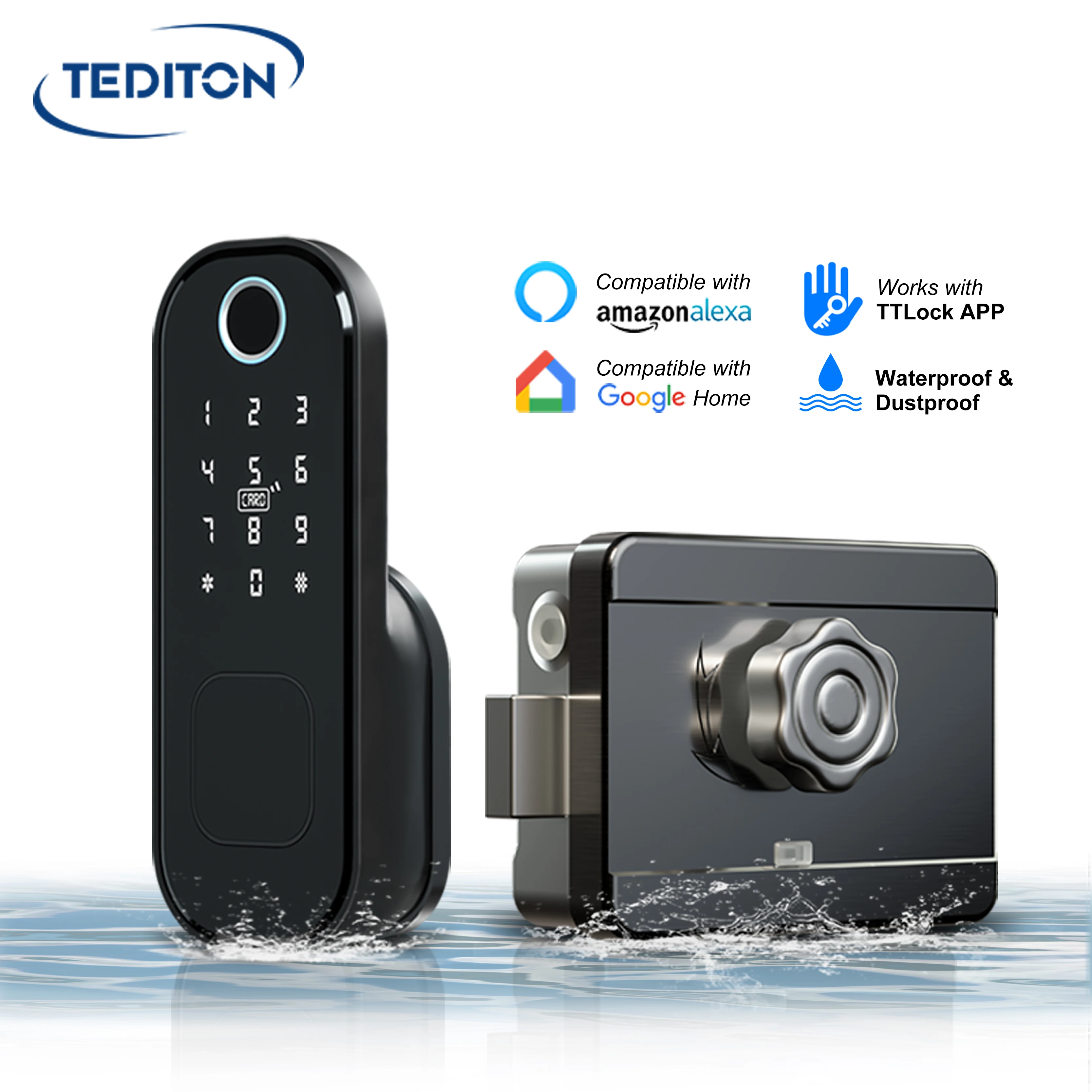 Tediton Waterproof Ttlock  App Electric Intelligent Digital Electronic Biometric Fingerprint Smart Rim Door Lock