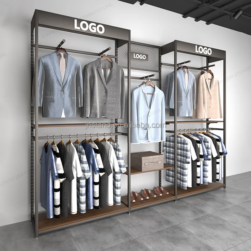 Adjustable Height Showroom Display Rack for Man Wood Retail Clothing Store Fixtures Sport Store Interior Design With Best Price