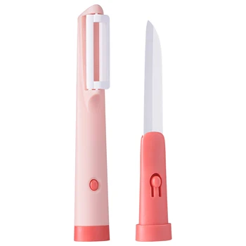 Kitchen Gadget Portable 2 In 1 Ceramic Paring Knife Set For Fruint Vegetable